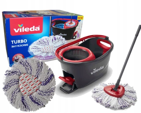 TOP Zestaw Mop Obrotowy VILEDA TURBO 3w1 Mikrofibra Wring + Vileda ściereczka Actifibre soft różowa w PREZENCIE! 