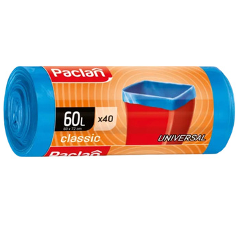 Paclan worki na śmieci classic 60l  niebieskie 40 szt na rolce