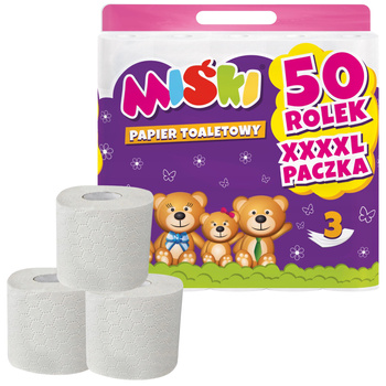 Papier toaletowy biały 50 rolek 3 warstwy miśki giga paka
