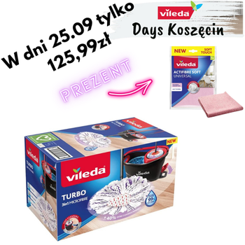 TOP Zestaw Mop Obrotowy VILEDA TURBO 3w1 Mikrofibra Wring + Vileda ściereczka Actifibre soft różowa w PREZENCIE!