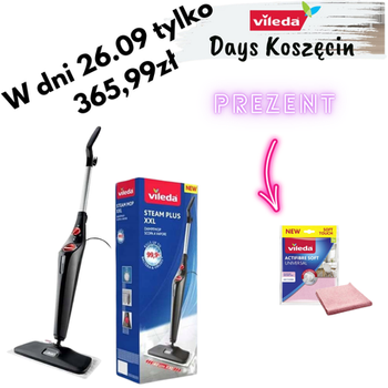 TOP Zestaw Vileda Steam PLUS XXL Power Pad  + Vileda ściereczka Actifibre soft różowa w PREZENCIE!